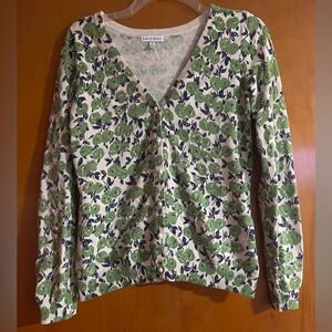 Fashion Bug Green and Cream Floral V-Neck Sweater Cardigan
